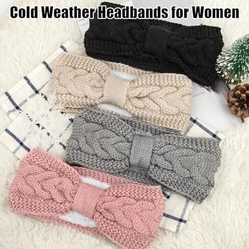 Warm Winter Headbands for Women Cable Crochet Turban Ear Warmer Headband with Plush in Kuwait