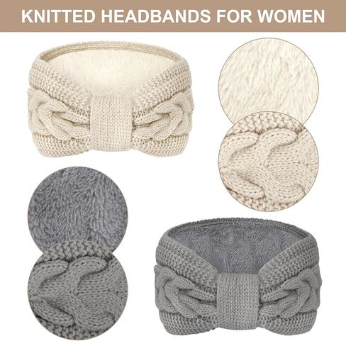 Warm Winter Headbands for Women Cable Crochet Turban Ear Warmer Headband with Plush in Kuwait