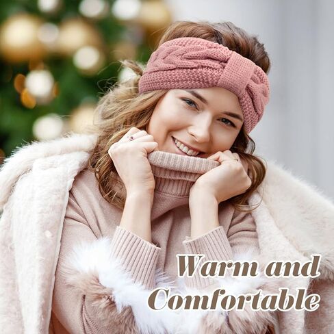 Warm Winter Headbands for Women Cable Crochet Turban Ear Warmer Headband with Plush in Kuwait