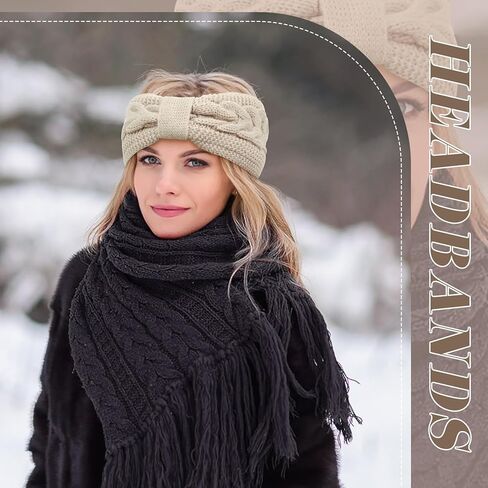 Warm Winter Headbands for Women Cable Crochet Turban Ear Warmer Headband with Plush in Kuwait