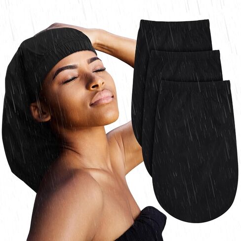 3 قطع Dreadlock Rain Cap مقاومة للماء رهبة طويلة الشعر الرهبة الرأس لف غطاء غطاء الشعر محرك السيارة للرجال النساء الأسود in Saudi Arabia