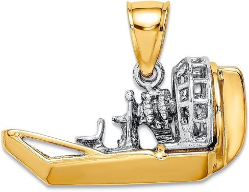 JewelryWeb 14k نغمة اثنين من الذهب متحرك 3 د Airboat-Two سحر اللون 22.7x27.75mm عرض 14 ملم قلادة سميكة للنساء in Saudi Arabia