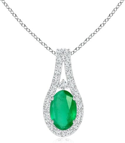 Angara Natural Emerald Pendant for Women | Classic Emerald and Diamond Halo Pendant in 14K Solid Gold/Platinum | May Birthday, Anniversary, Gemstone Jewellery Gift in Saudi Arabia