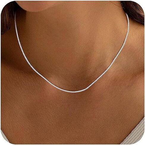 Ashine 925 Sterling Silver Box Stain Necklace for Women ، 1mm 0.8 مم سلاسل إيطالية ، قلادة متين وقلادة قوية مع قطعة قماش تلميع الفضة متوفرة في 16-36 بوصة in Kuwait