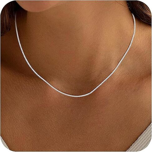 Ashine 925 Sterling Silver Box Stain Necklace for Women ، 1mm 0.8 مم سلاسل إيطالية ، قلادة متين وقلادة قوية مع قطعة قماش تلميع الفضة متوفرة في 16-36 بوصة in Kuwait
