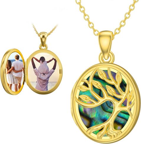 Personalized 10K 14K 18K Solid Gold Sunflower/Tree of Life/Angel Wing Locket Necklace That Holds Pictures Custom Photo Locket Jewelry Gifts for Women in Saudi Arabia