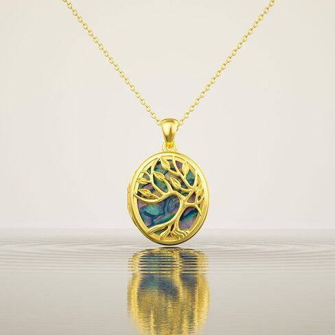 Personalized 10K 14K 18K Solid Gold Sunflower/Tree of Life/Angel Wing Locket Necklace That Holds Pictures Custom Photo Locket Jewelry Gifts for Women in Saudi Arabia