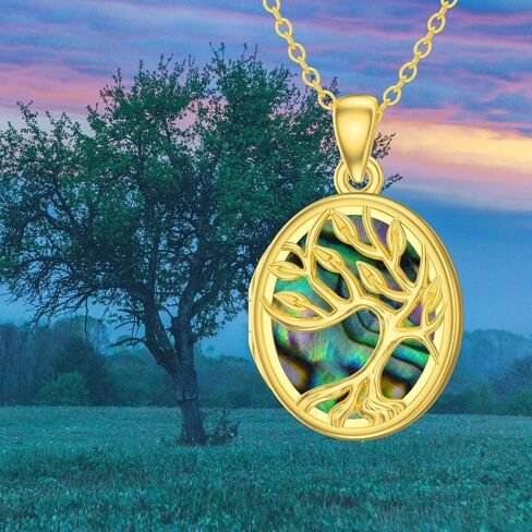 Personalized 10K 14K 18K Solid Gold Sunflower/Tree of Life/Angel Wing Locket Necklace That Holds Pictures Custom Photo Locket Jewelry Gifts for Women in Saudi Arabia