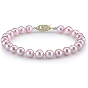The Pearl Source 14K Gold 7.0-7.5mm AAA Quality Round Pink Freshwater Cultured Pearl Bracelet for Women in Saudi Arabia