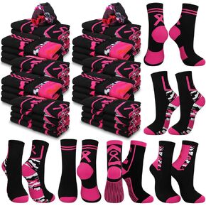 100 Pairs Pink Ribbon Socks Bulk Breast Cancer Football Crew Socks Pink out Day Accessories Breast Cancer Awareness Gifts Bags Item for Youth Football Softball Cheer Team Fundraising Event in Kuwait