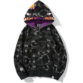 Shark Double-Layer Hooded Zip-Up Hoodie: Trendy Youth Full-Zip Hip Hop Streetwear Sweatshirt for Men in Kuwait