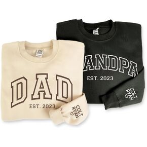 NAZENTI Dad Embroidered Sweatshirt, Personalized Dad Shirt with Kids Names, Heart on Sleeve, Grandpa Papa Shirt in Kuwait