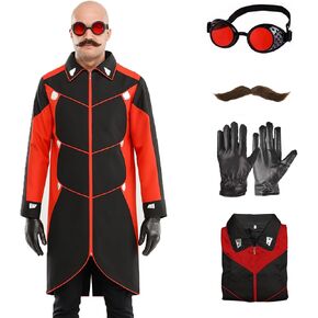 Adult Dr Villain Costume Cosplay Black Red Jacket Coat for Men Halloween Party Outfit With Jacket Gloves Glasses and beard in Saudi Arabia