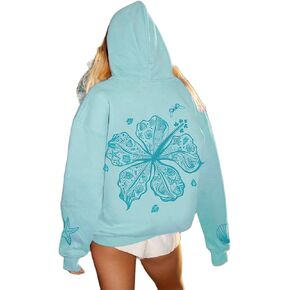 Oversized Graphic Hoodie for Teens Girl Y2K Ocean Floral Embroidered Preppy Hooded Sweatshirt Cute Aesthetic Sweater in Saudi Arabia