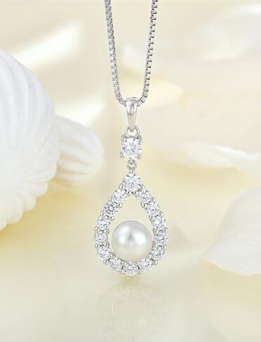 قلادة قلادة من Starchenie Pearl ، 925 الفضة الاسترليني ، الزركونيا المكعبة ، سلسلة 18 بوصة ، الذهب/الذهب الوردي/الذهب in Saudi Arabia