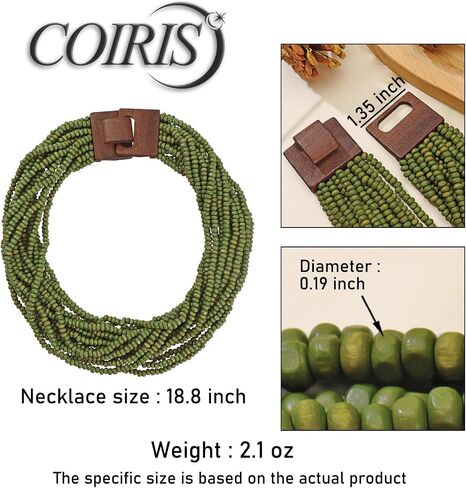 Coiris Beaded Strand Necklace for Women Boho Chunky Beaded Strand Necklace Bohemian Summer Beach Necklace Jewelry for Women(N0059-Black) in Saudi Arabia