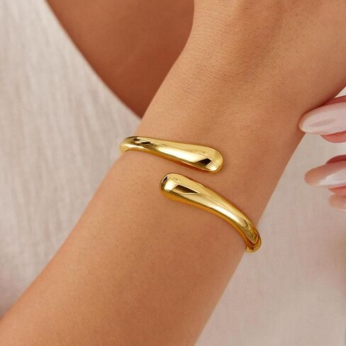 Gold Bracelets for Women Trendy - 14K Gold Plated Bangle Bracelet Chunky Adjustable Twist Cuff Gold Bracelet Non Tarnish Waterproof Jewelry for Women Gifts in Kuwait