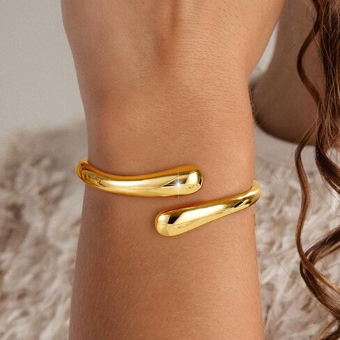 Gold Bracelets for Women Trendy - 14K Gold Plated Bangle Bracelet Chunky Adjustable Twist Cuff Gold Bracelet Non Tarnish Waterproof Jewelry for Women Gifts in Kuwait