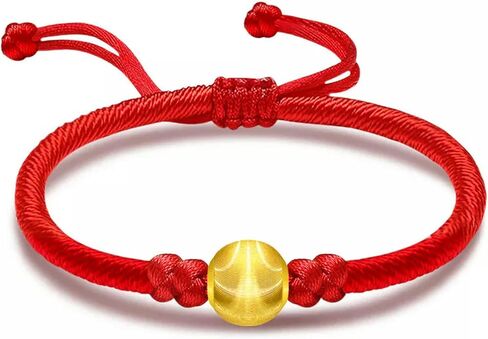 سوار ذهبي صفراء نقي 24 كيلو باسر 3D Cat'eye Bead 10mm Red String Bracelet 6inl in Saudi Arabia