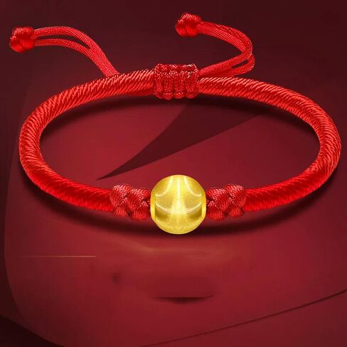 سوار ذهبي صفراء نقي 24 كيلو باسر 3D Cat'eye Bead 10mm Red String Bracelet 6inl in Saudi Arabia