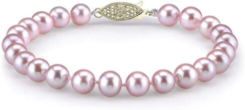 The Pearl Source 14K Gold 7.0-7.5mm AAA Quality Round Pink Freshwater Cultured Pearl Bracelet for Women in Saudi Arabia