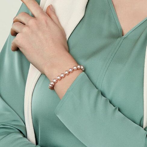 The Pearl Source 14K Gold 7.0-7.5mm AAA Quality Round Pink Freshwater Cultured Pearl Bracelet for Women in Saudi Arabia