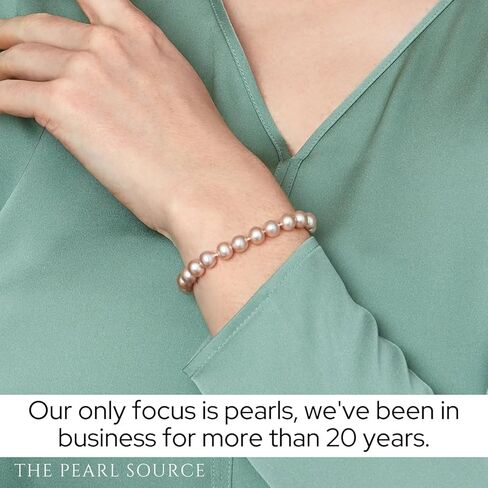 The Pearl Source 14K Gold 7.0-7.5mm AAA Quality Round Pink Freshwater Cultured Pearl Bracelet for Women in Saudi Arabia