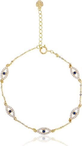 DECADENCE 14K Yellow Gold Round Spinel & White Cubic Zirconia Evil Eye 7"+1" extender Chained Bracelet in Saudi Arabia