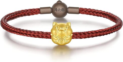 24K Solid Gold Bracelet, Real Pure Gold Jewelry Charm Bracelet Dainty Lucky Chinese Zodiac Rabbit Dragon Dog Piggy for Women Men Girlfriend in Saudi Arabia