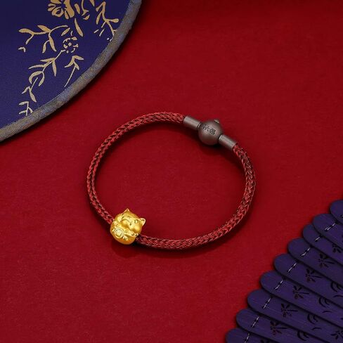 24K Solid Gold Bracelet, Real Pure Gold Jewelry Charm Bracelet Dainty Lucky Chinese Zodiac Rabbit Dragon Dog Piggy for Women Men Girlfriend in Saudi Arabia