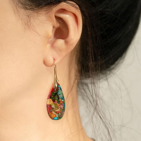 Natural Healing Stone Fishhoop Dangle Drop Earrings Statement Gold silver earrings in Saudi Arabia