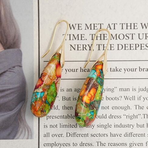 Natural Healing Stone Fishhoop Dangle Drop Earrings Statement Gold silver earrings in Saudi Arabia