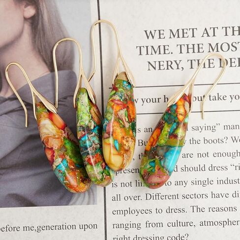 Natural Healing Stone Fishhoop Dangle Drop Earrings Statement Gold silver earrings in Saudi Arabia