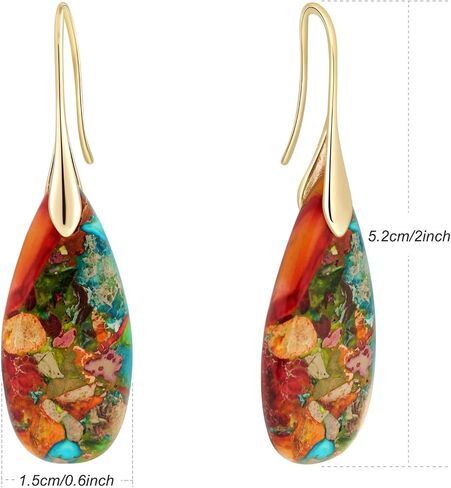 Natural Healing Stone Fishhoop Dangle Drop Earrings Statement Gold silver earrings in Saudi Arabia