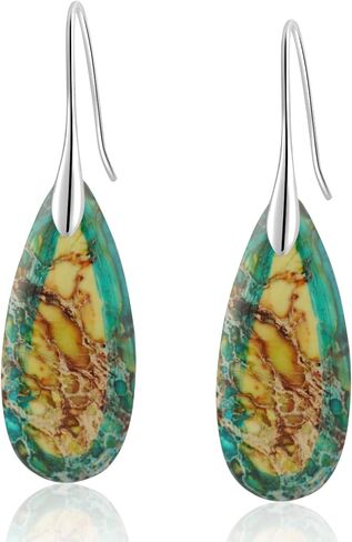 Natural Healing Stone Fishhoop Dangle Drop Earrings Statement Gold silver earrings in Saudi Arabia