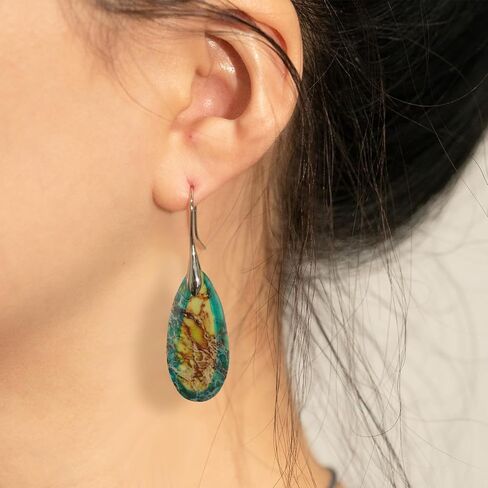 Natural Healing Stone Fishhoop Dangle Drop Earrings Statement Gold silver earrings in Saudi Arabia