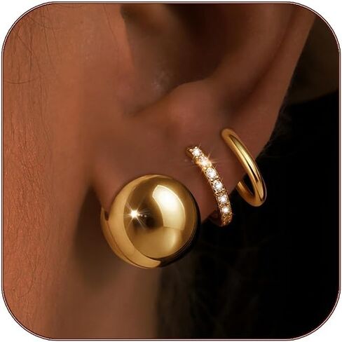 أقراط ملكة My Small Gold Hoop مجموعة للنساء Hypoallergenic 14K Gold Ball Huggie Hoops Mooops لمزيد من الهدايا المليئة بالخفيف الخفيف للوزن الخفيف الوزن in Kuwait