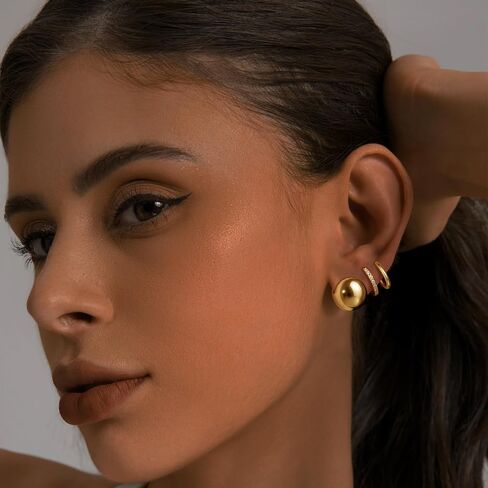 أقراط ملكة My Small Gold Hoop مجموعة للنساء Hypoallergenic 14K Gold Ball Huggie Hoops Mooops لمزيد من الهدايا المليئة بالخفيف الخفيف للوزن الخفيف الوزن in Kuwait