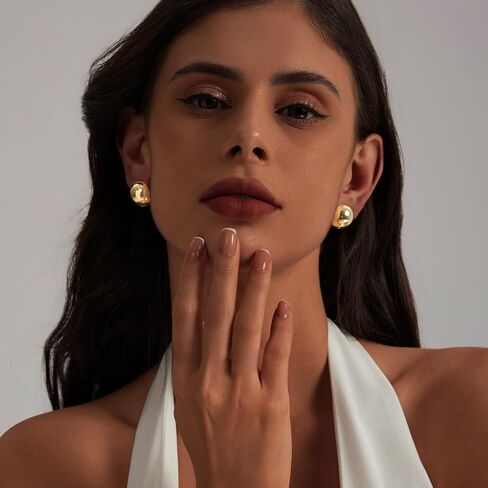 أقراط ملكة My Small Gold Hoop مجموعة للنساء Hypoallergenic 14K Gold Ball Huggie Hoops Mooops لمزيد من الهدايا المليئة بالخفيف الخفيف للوزن الخفيف الوزن in Kuwait