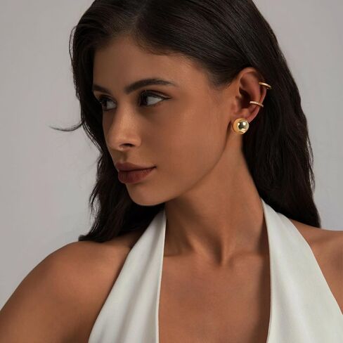 أقراط ملكة My Small Gold Hoop مجموعة للنساء Hypoallergenic 14K Gold Ball Huggie Hoops Mooops لمزيد من الهدايا المليئة بالخفيف الخفيف للوزن الخفيف الوزن in Kuwait