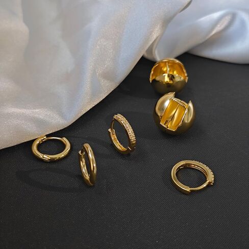 أقراط ملكة My Small Gold Hoop مجموعة للنساء Hypoallergenic 14K Gold Ball Huggie Hoops Mooops لمزيد من الهدايا المليئة بالخفيف الخفيف للوزن الخفيف الوزن in Kuwait