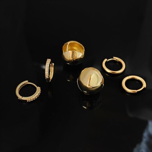 أقراط ملكة My Small Gold Hoop مجموعة للنساء Hypoallergenic 14K Gold Ball Huggie Hoops Mooops لمزيد من الهدايا المليئة بالخفيف الخفيف للوزن الخفيف الوزن in Kuwait