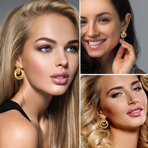 11 زوجًا من أقراط عقدة ذهبية عصرية للنساء بيان مكتنزة طويلة رابط انزلاق أقراط أزياء أزياء خفيفة الوزن مجوهرات hypoallergenic in Saudi Arabia