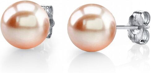 THE PEARL SOURCE 14K Gold Round Peach Freshwater Cultured Pearl Stud Earrings for Women in Saudi Arabia