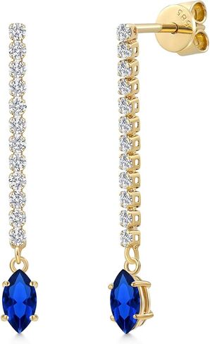 GEM Stone King 14K Gold Gold Golstoster و White Lab Clars Diamond Long Loner arocrings for Women | Marquise 6x3mm | أقراط السلسلة الذهبية الصفراء in Saudi Arabia