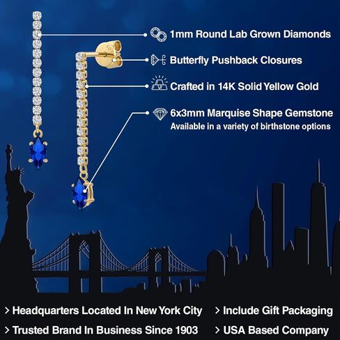 GEM Stone King 14K Gold Gold Golstoster و White Lab Clars Diamond Long Loner arocrings for Women | Marquise 6x3mm | أقراط السلسلة الذهبية الصفراء in Saudi Arabia