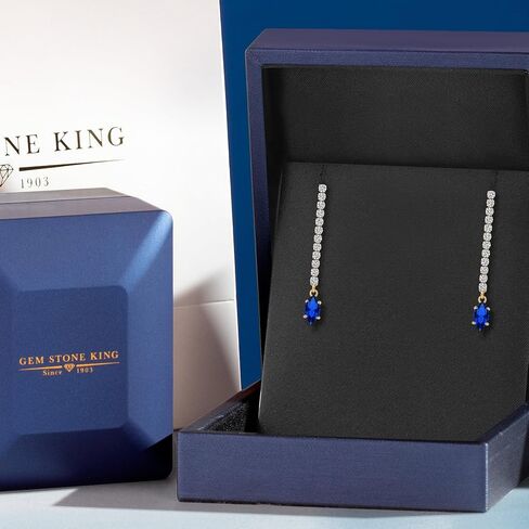 GEM Stone King 14K Gold Gold Golstoster و White Lab Clars Diamond Long Loner arocrings for Women | Marquise 6x3mm | أقراط السلسلة الذهبية الصفراء in Saudi Arabia