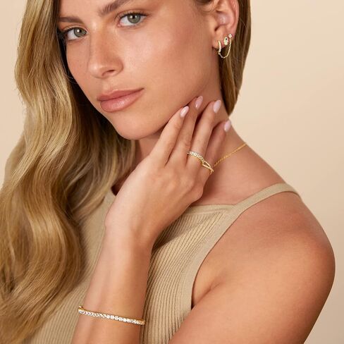 PAVOI 14K Gold Chain Earrings for Women | Double Piercing Dangle Chain Huggie Hoop Earrings | Cubic Zirconia Pearl Stud Ear Cuff Earrings for Women in Kuwait