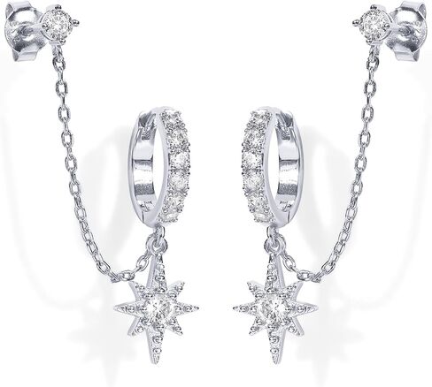 PAVOI 14K Gold Chain Earrings for Women | Double Piercing Dangle Chain Huggie Hoop Earrings | Cubic Zirconia Pearl Stud Ear Cuff Earrings for Women in Kuwait