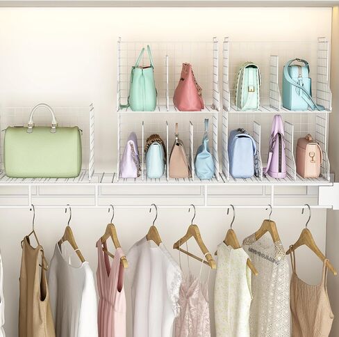 Purse Storage Organizer for Closet : Adjustable 2-Pack Dividers Handbag Organizer - Stackable Wire Handbags Storage Baskets -Open Cabinets Wallets Tote Chain Bags Clutches -White in Saudi Arabia